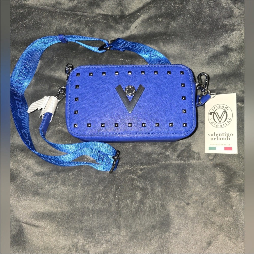 Valentino- NWT! Orlandi Blue Crossbody Bag w/ Guitar Strap- Vegan Leather - Picture 7 of 8